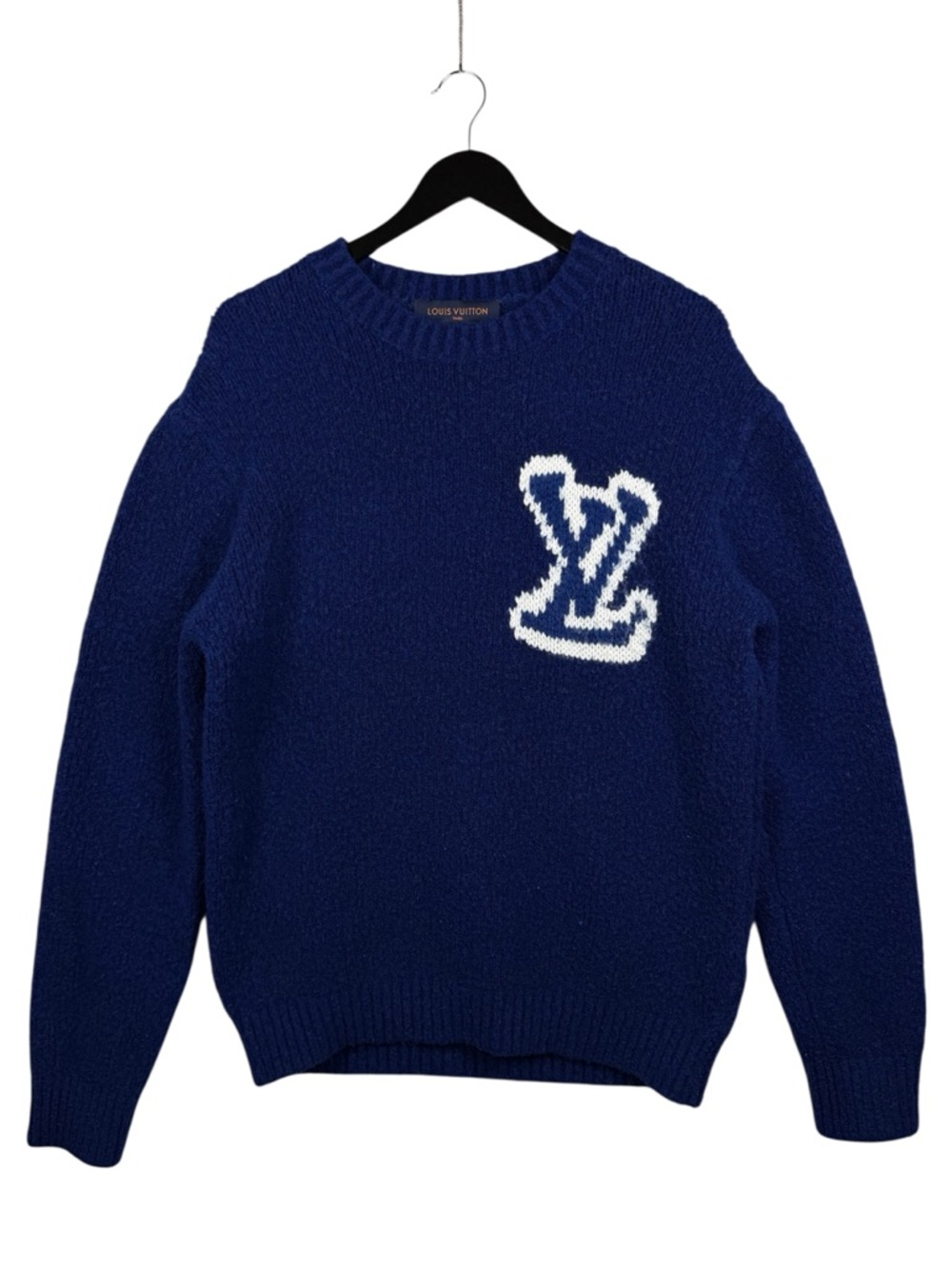 Louis Vuitton Intarsia Blue Pullover Sweater Men's Sz L Wool Blend